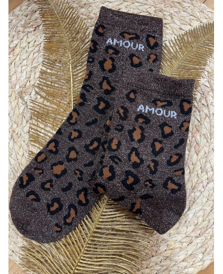 CHAUSSETTES LÉOPARD - MARRON