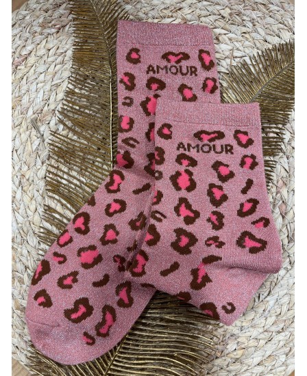 CHAUSSETTES LÉOPARD - ROSE