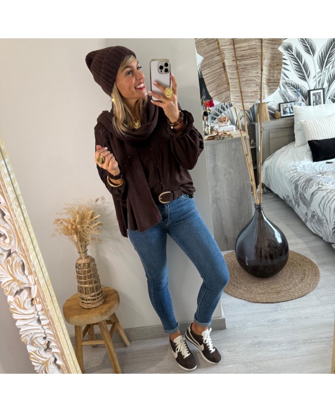 BONNET-ECHARPE - MARRON