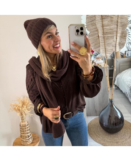 BONNET-ECHARPE - MARRON
