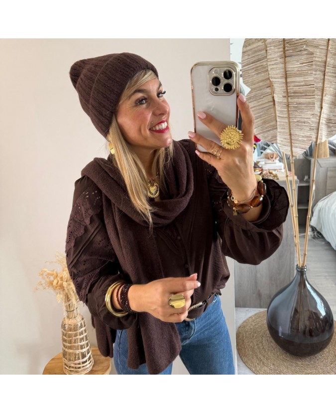 BONNET-ECHARPE - MARRON