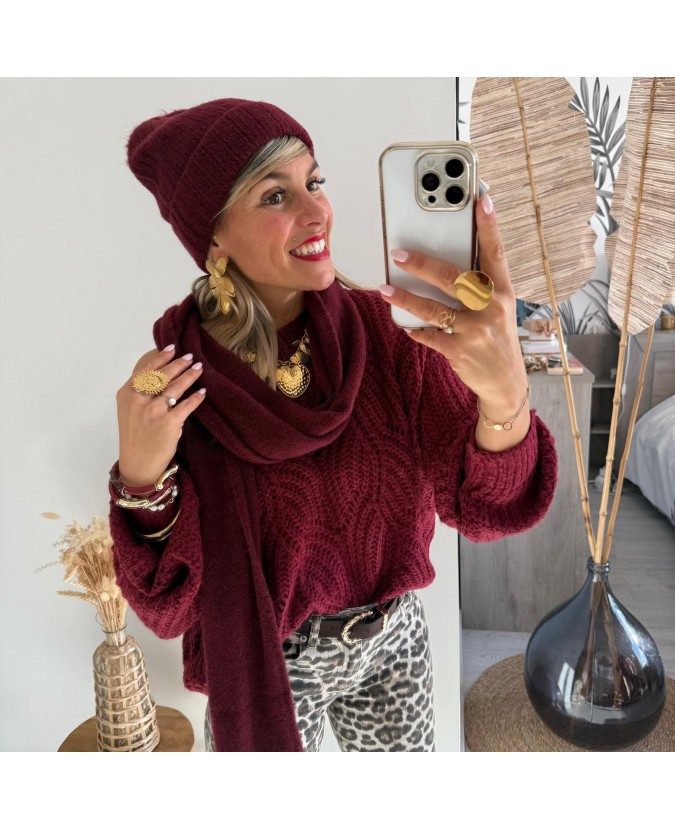 BONNET-ECHARPE - BORDEAUX