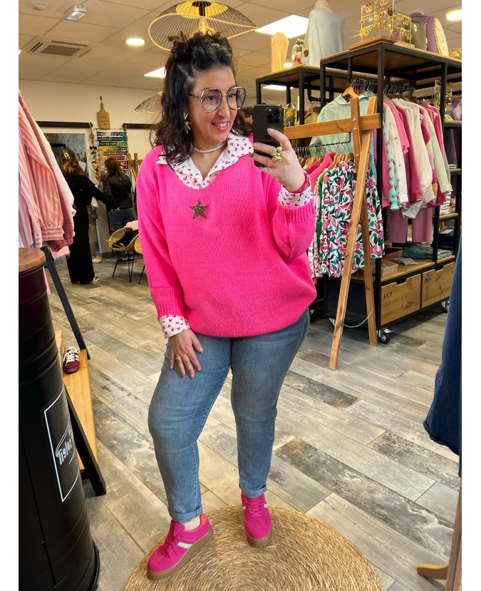 PULL SALIM PULPEUSE - ROSE FLUO