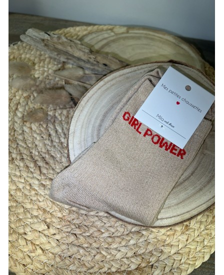 CHAUSSETTES GIRL POWER - BEIGE