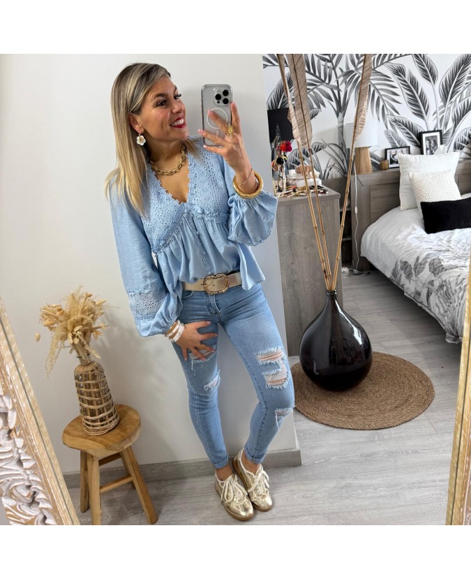 BLOUSE JASMIN - BLEU CIEL