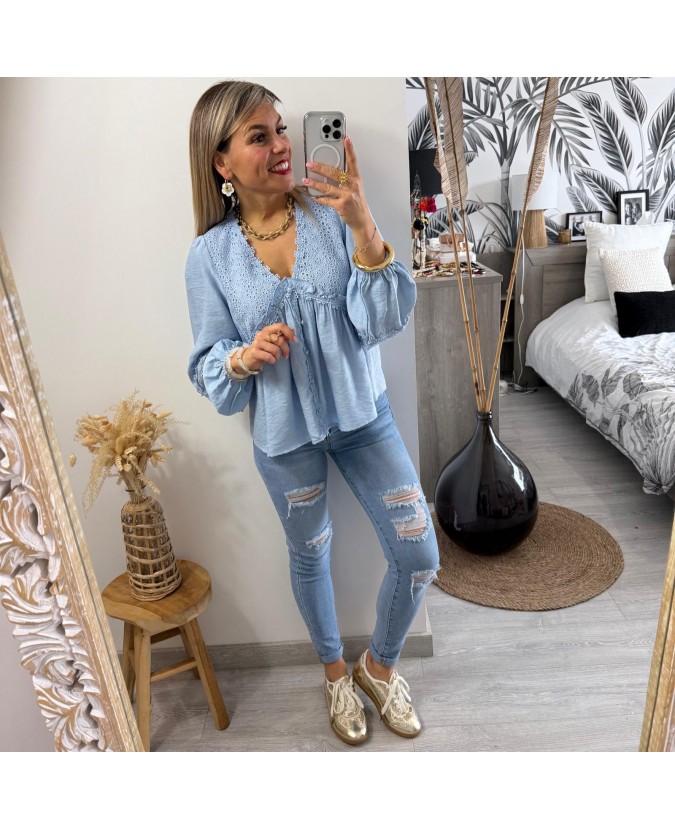BLOUSE JASMIN - BLEU CIEL