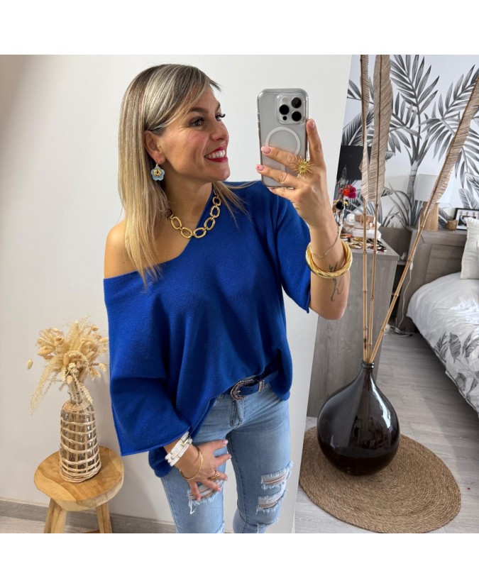 PULL CHRISTIAN - BLEU ÉLECTRIQUE