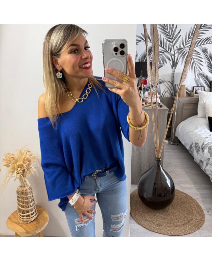 PULL CHRISTIAN - BLEU ÉLECTRIQUE