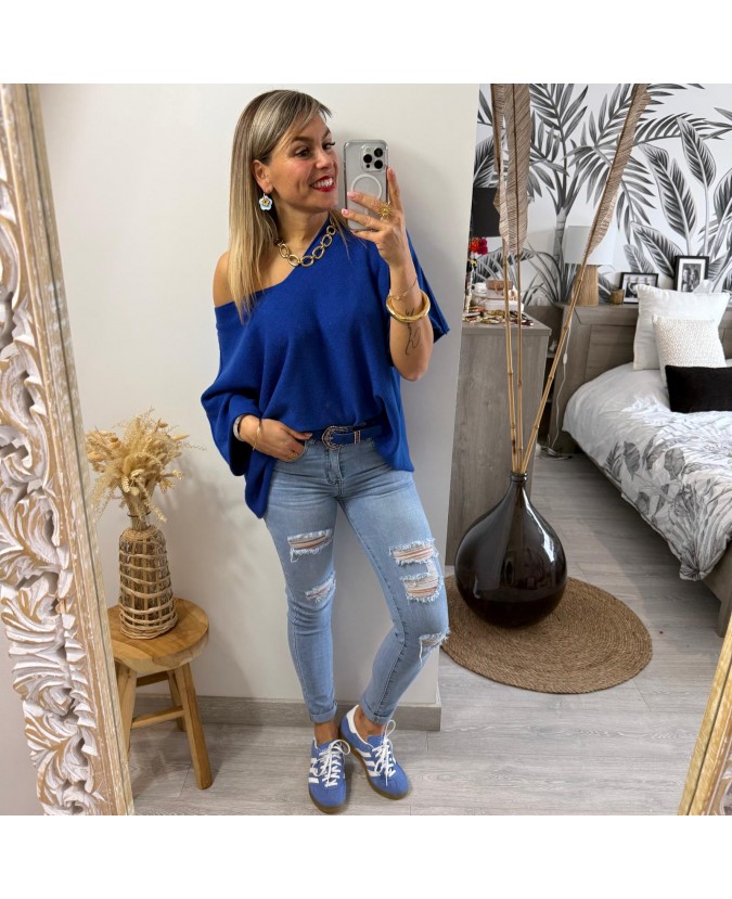 PULL CHRISTIAN - BLEU ÉLECTRIQUE